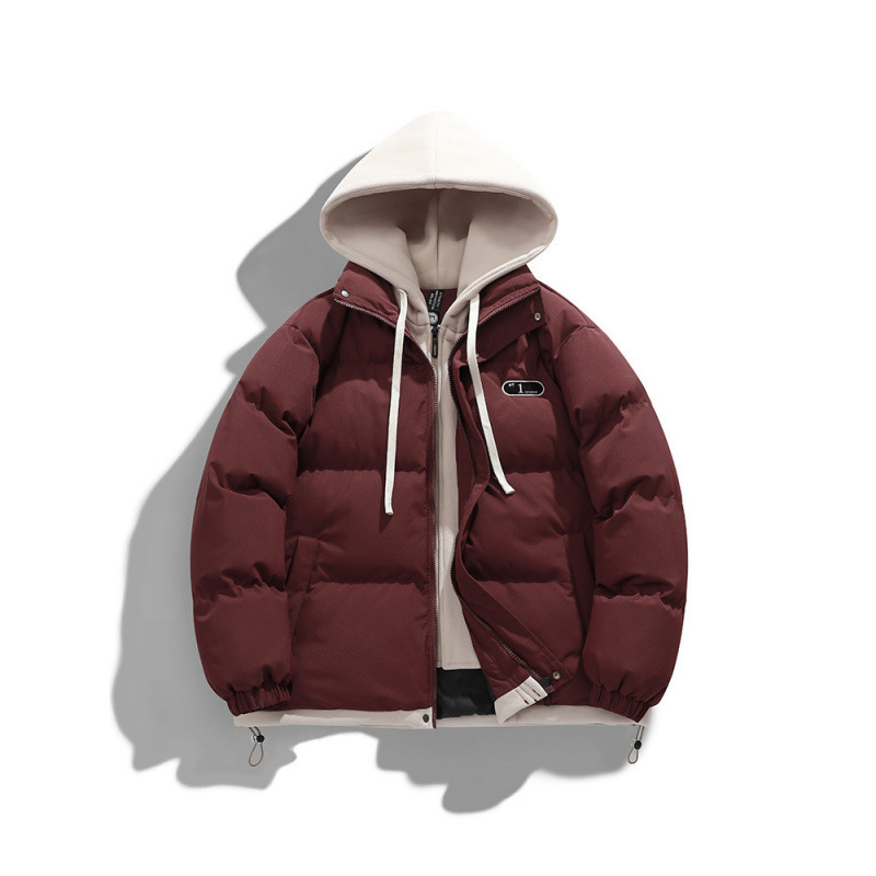 Falso de dos piezas de algodón hombre invierno 2023 nuevo suelto chaqueta de algodón de color caramelo chaqueta de invierno de hombre