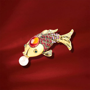National Tide New Year Koi Brooch Women's Retro High-end Suit Accessories Pin Spring Festival Gift-giving Corsage