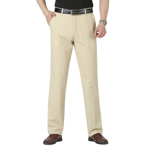 Cotton Summer Thin Straight Leg High-Waist Loose Men's Casual Pants for Middle-Aged and Elderly Dads Business Thick Pants