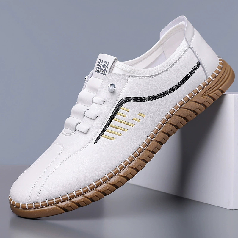 2025 Весна-Осень Новые Мужские Ручной Работы Онлайн Повседневные Кожаные Туфли Мужские Мягкая Подошва Мягкая Поверхность Без Шнуровки Белые Туфли 2517