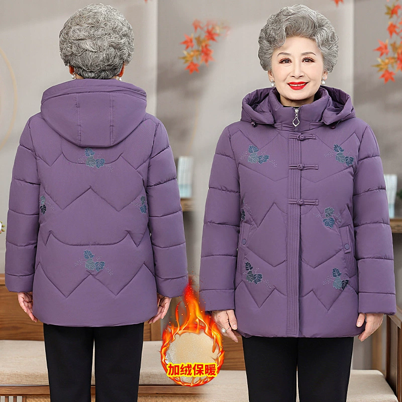 Зимняя одежда для мам на флисовой подкладке утолщенная хлопковая подкладка в западном стиле 2023 новая женская одежда среднего и пожилого возраста бабушка вышитое хлопковое Стеганое пальто зима
