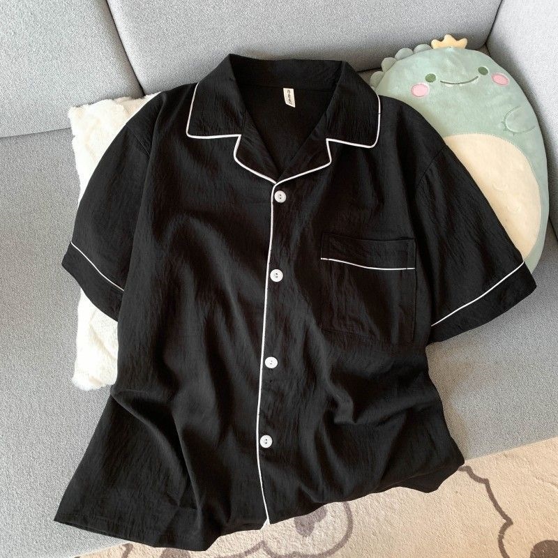 Verano hombre nube algodón doble corto dos piezas juego de pijamas simple color sólido con la solapa Cardigan ropa de hogar se puede usar fuera delgada