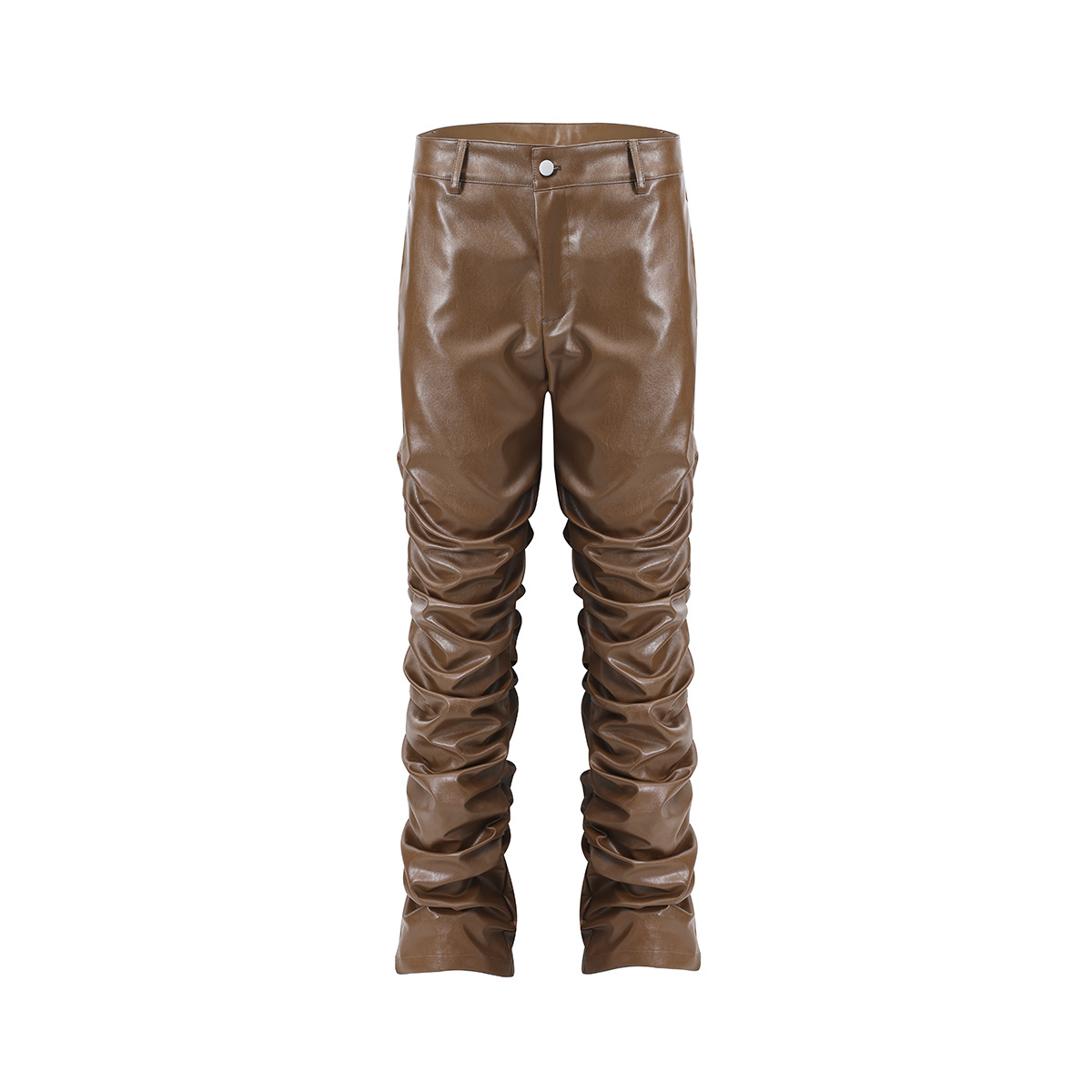 Pantalon en cuir PU d'inspiration punk pour homme - Coupe skinny style moto avec plis subtils, pantalon long slim taille haute (noir, S-XL)_voghion.com