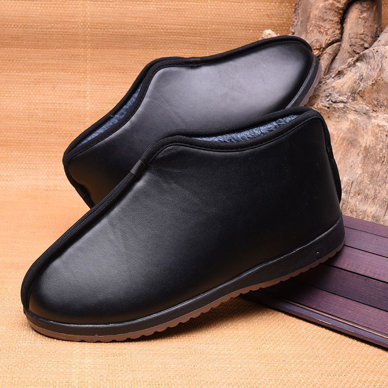 Zapatos de algodón de invierno de vello para padres viejos, zapatos de algodón de hombre calientes antideslizantes de alto nivel, zapatos de algodón tradicionales viejos padres de Beijing