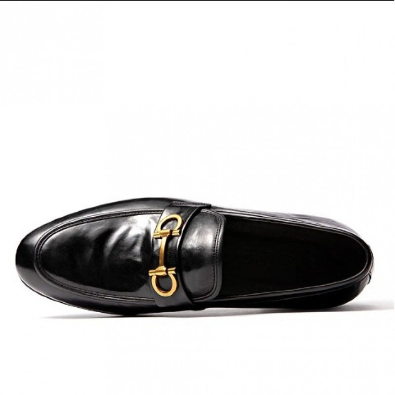 Giày lười nam da lộn mũi nhọn gót thấp, giày da nam slip-on đa năng — khóa vàng đen