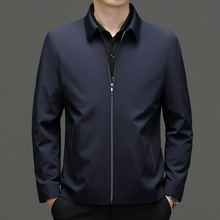 秋季新款男士夹克衫中年商务休闲简约薄款拉链外套纯色百搭爸爸装