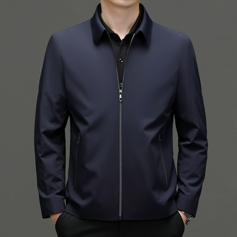 秋季新款男士夹克衫中年商务休闲简约薄款拉链外套纯色百搭爸爸装