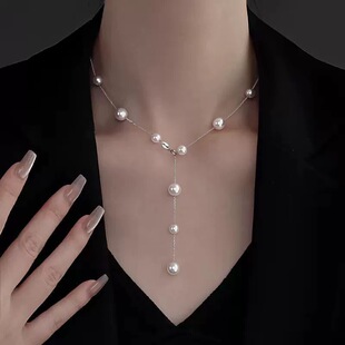 Pearl necklace romantic stars pearl tassel necklace design temperament high niche 2024 clavicle chain new