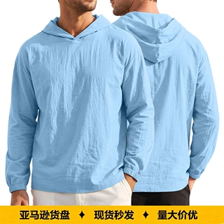 跨境亚马逊男装棉连帽上衣欧码束口袖套头衫户外休闲长袖美式卫衣