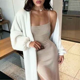 Imitation Mink Fur Long Knit Cardigan for Women 2025 Autumn/Winter Sweater Soft and Draped Coat European and American Cross-Border