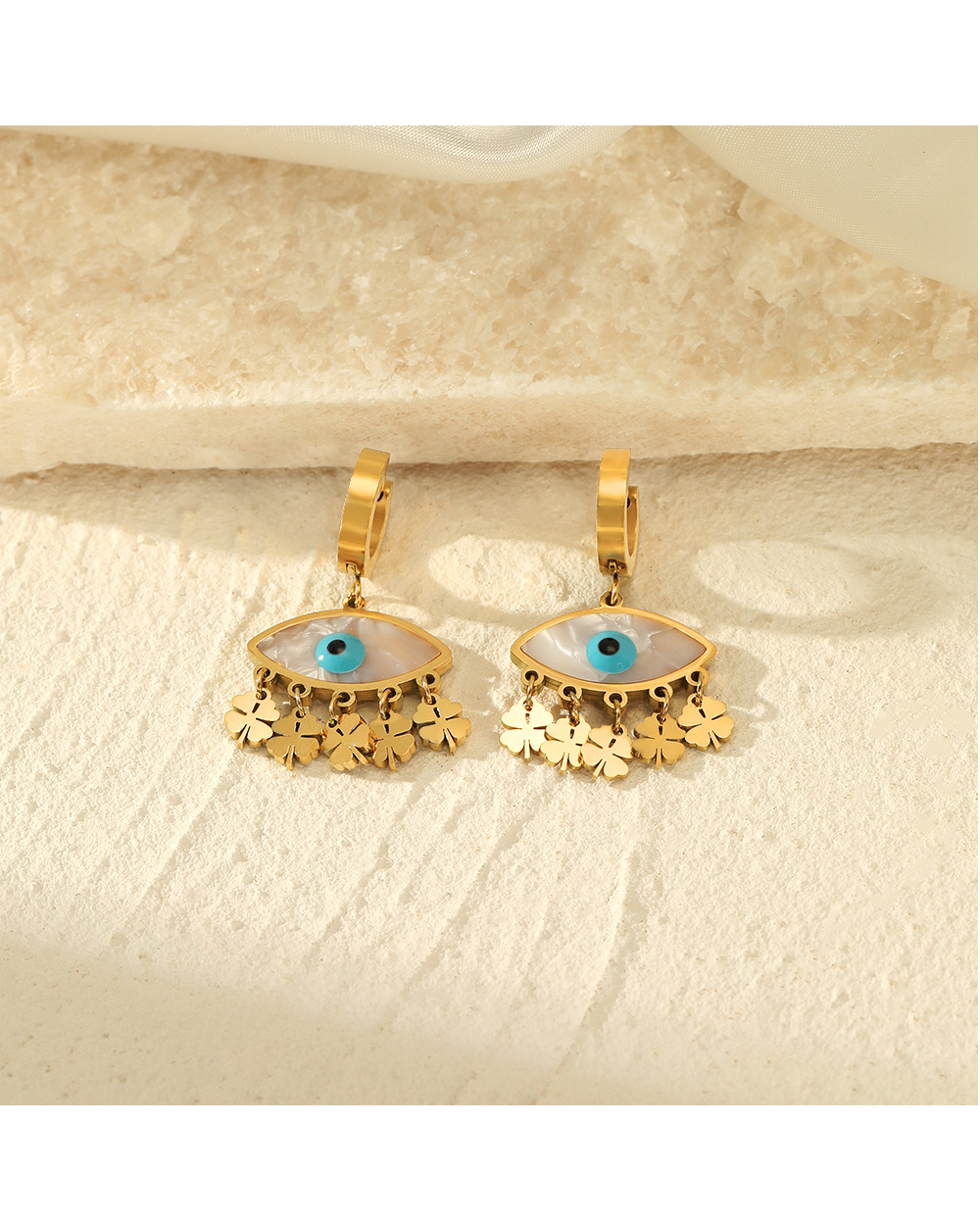 Fashion Devilu0027S Eye Stainless Steel Gold Plated Drop Earrings 1 Pair