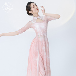 Shanran Tang classical dance clothes elegant cheongsam mesh printed Chinese dance gauze clothes ethnic dance performance practice clothing