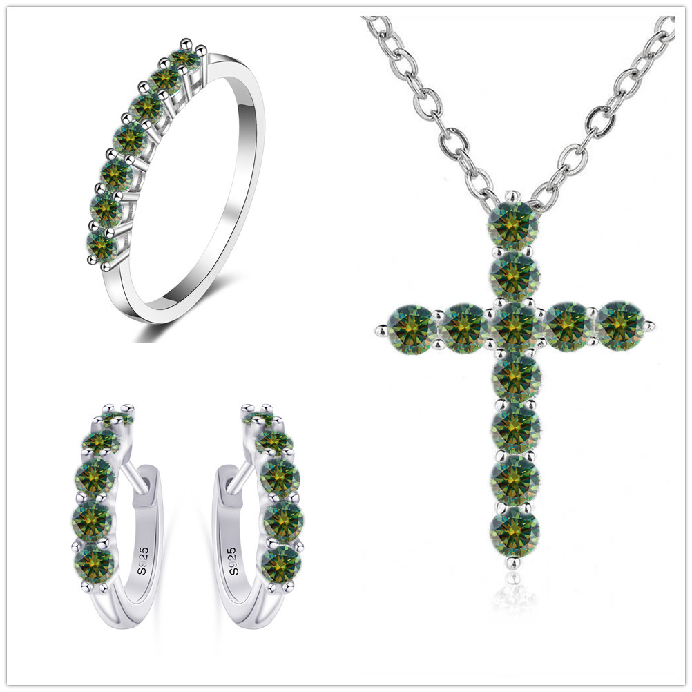 2.8CT Color Moissanite Set Sterling Silver S925 Set con Certificado GRA Over-Tested Pen Pen Ring Set