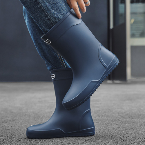 Cross-border fashion rain boots for men, mid-calf outer wear, European and American style waterproof shoes, non-slip kitchen rubber shoes, outdoor fishing shoes for men
