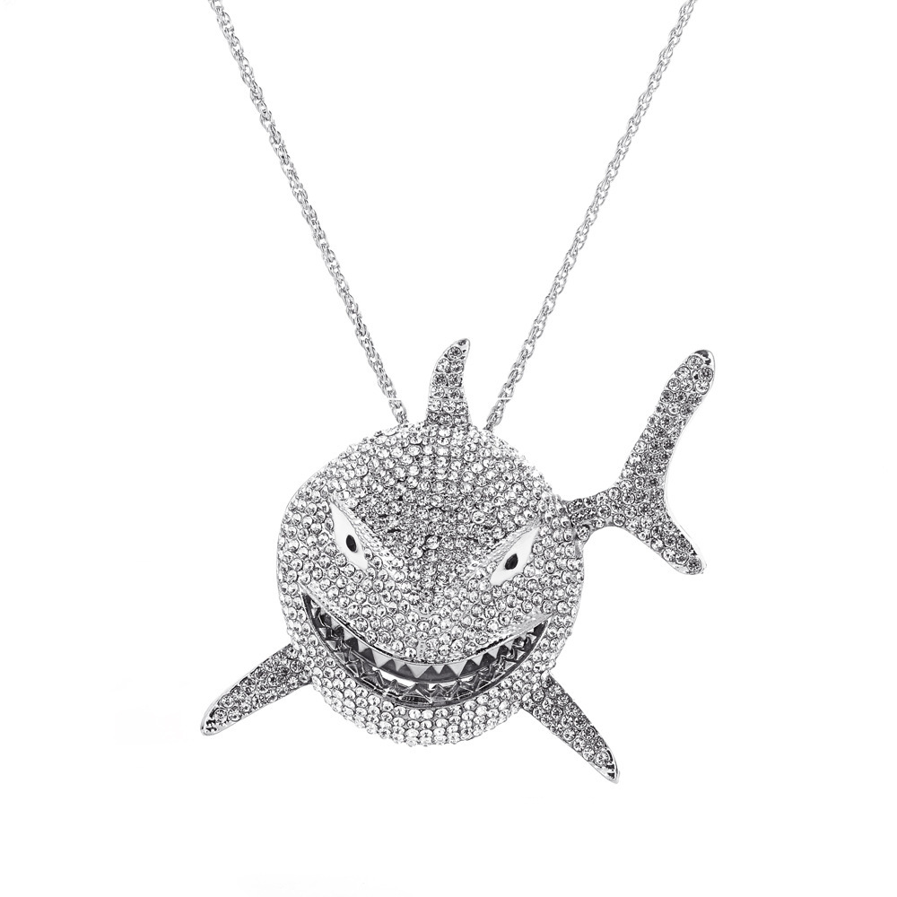 Ind style hip-hop diamond pendant necklace, punk exaggerated large shark collarbone chain, couple accessory_voghion.com