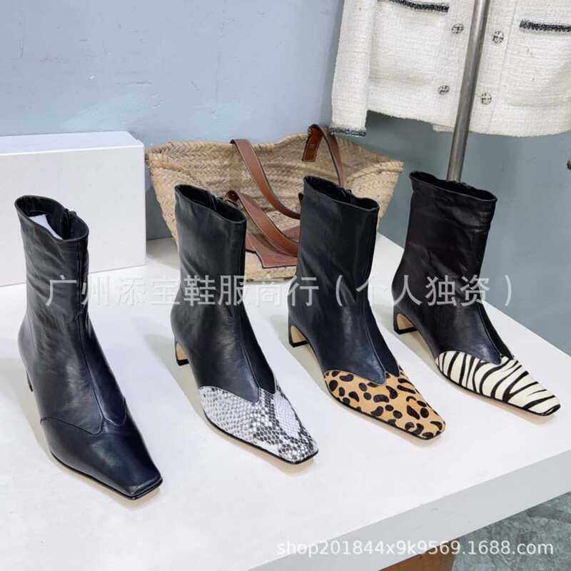 High-quality genuine leather chunky heel ankle boots for women, leopard print, zebra print, python print, high-heeled square toe single boots with side zipper, women's Martin boots High-quality genuine leather chunky heel ankle boots for women, leopard print, zebra print, python print, high-heeled square toe single boots with side zipper, women's Martin boots