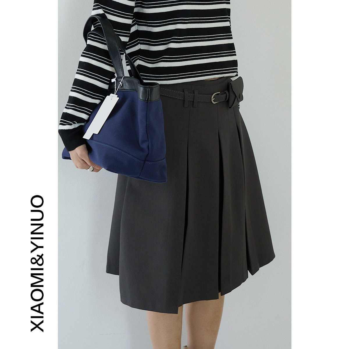 GraceChic GraceChic GraceChic Unlock Layered Sense Oufan Academy Style Pleated High Waist Dark Gray Half For Women Autumn Five-Point Skirt 3198_voghion.com