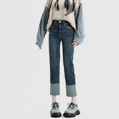 Vintage Flared Straight Leg Women's Winter High-Waisted Elastic Fitted Slimming Casual Nine-Inch Smoked Pipe Pants