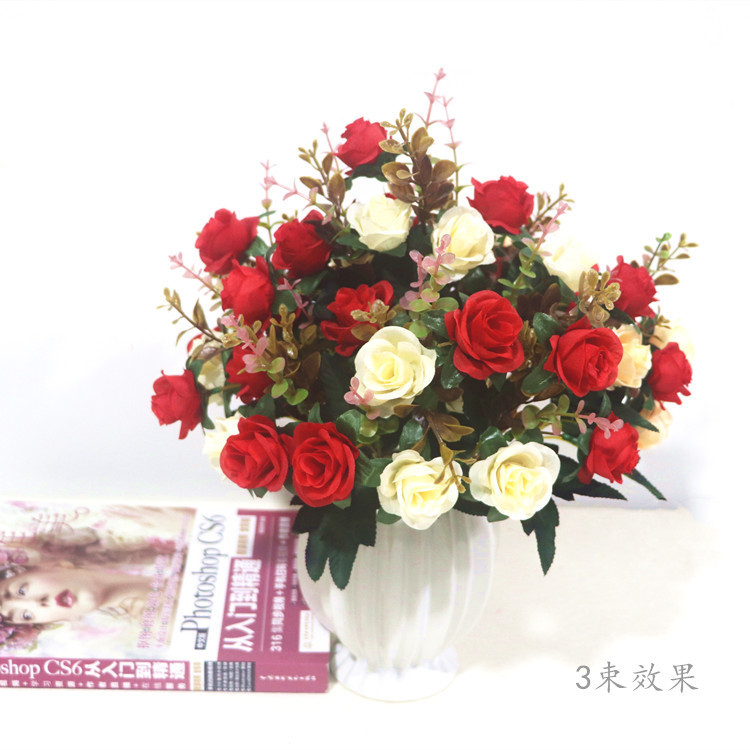 花批发欧式12头小玫瑰假花枝家居装饰欧式婚庆布置花束绢花