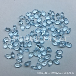 Sky Blue Topaz Ring Surface Bare Stone Drop-shaped Faceted Pointed Base Fully Clean Jewelry Inlaid with Stones Wholesale
