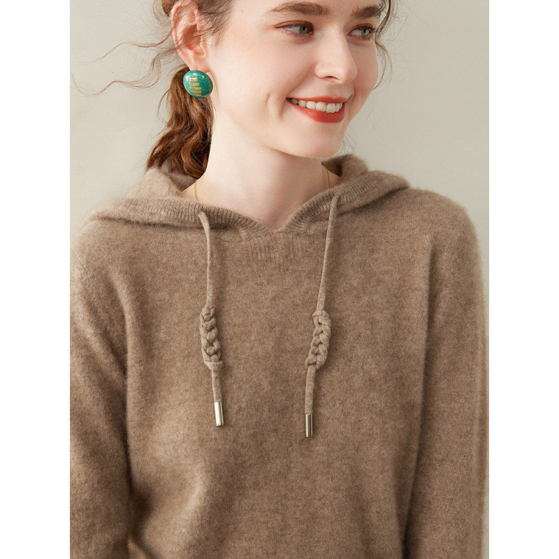 Cashmere Hooded Solid Color Sweatshirt New Style Skin-Friendly Wool Loose Sweater Base Layer Women's Winter Knit Hoodie Cashmere Hooded Solid Color Sweatshirt New Style Skin-Friendly Wool Loose Sweater Base Layer Women's Winter Knit Hoodie