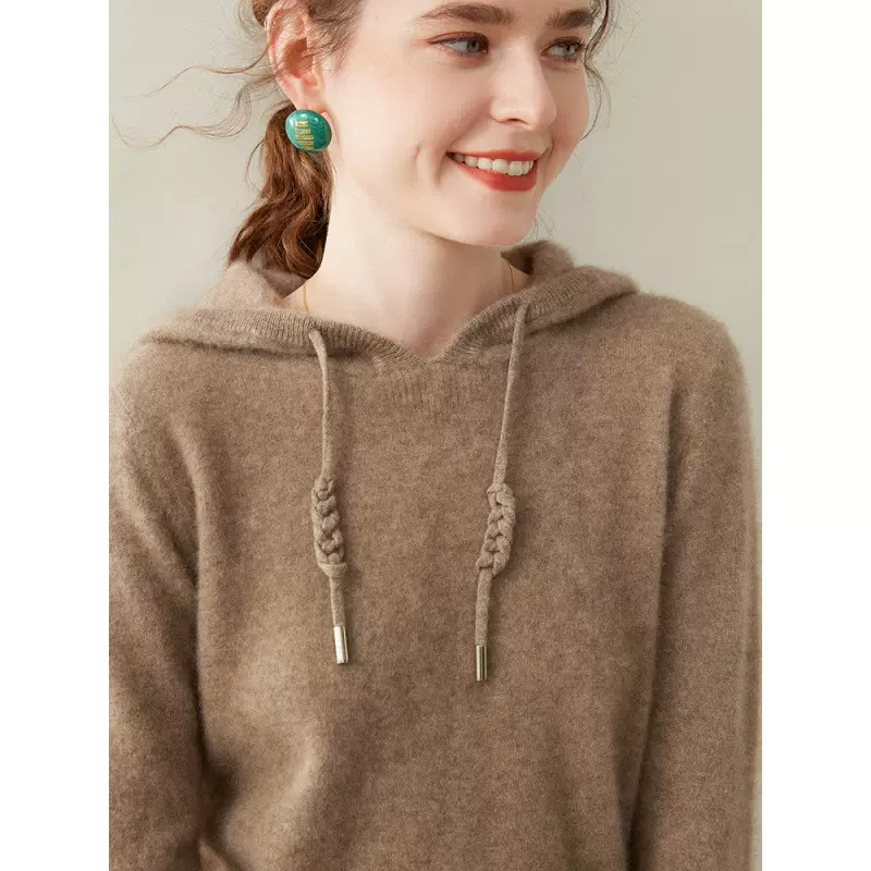 山羊绒连帽纯色卫衣新款亲肤羊毛宽松毛衣打底衫女内搭冬针织帽衫