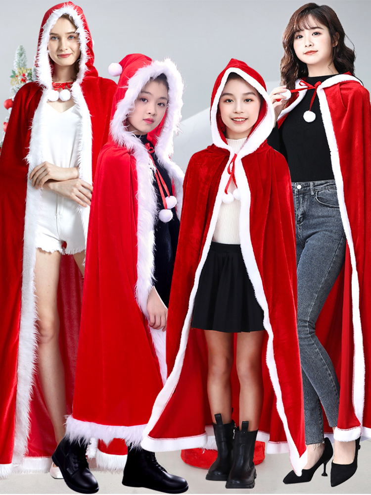 Christmas children's red velvet trench coat with hood