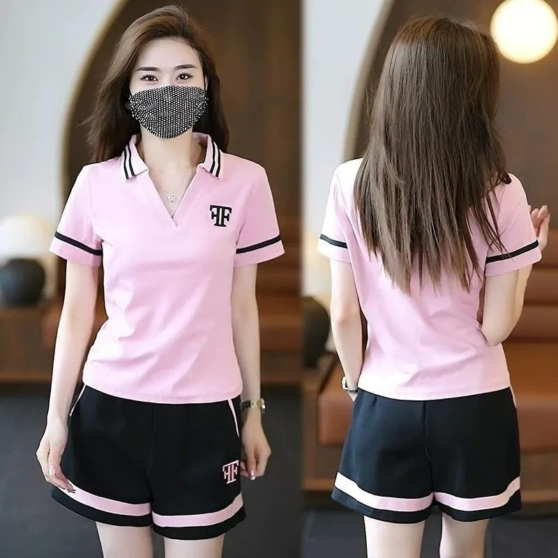 여성을위한 국경 간 캐주얼 스포츠 정장 2025 여름 새로운 패션 통근 캐주얼 외국 스타일 투피스 세트 도매
