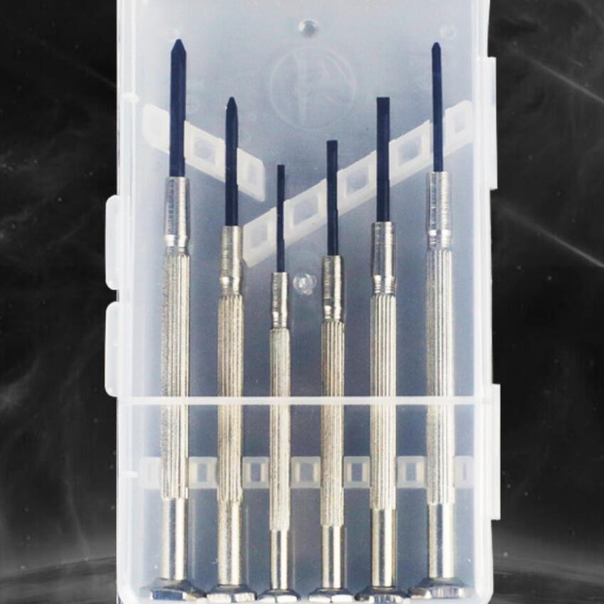 供应6件套钟表螺丝批钟表螺丝刀精密批透明PP盒款,防碎款