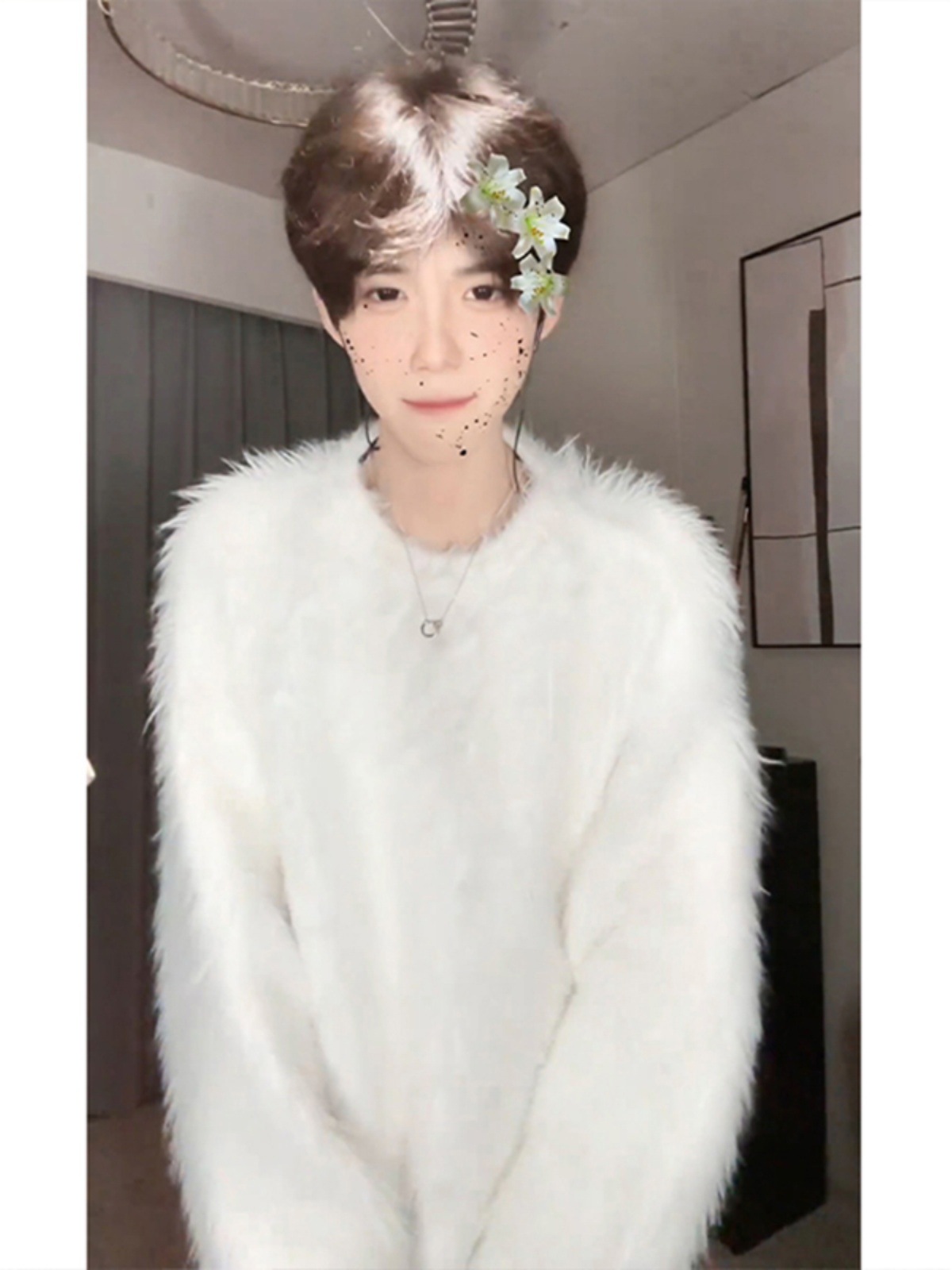 Cleanfit White Mink Sweater For Men - American Style, Loose Fit, Relaxed Fit, Spring/Autumn Couple Outerwear