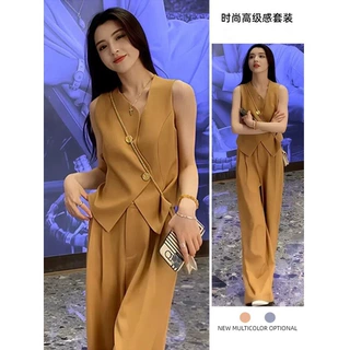 爆款高级感时尚套装女士2026夏季新款显瘦无袖上衣阔腿裤两件套潮