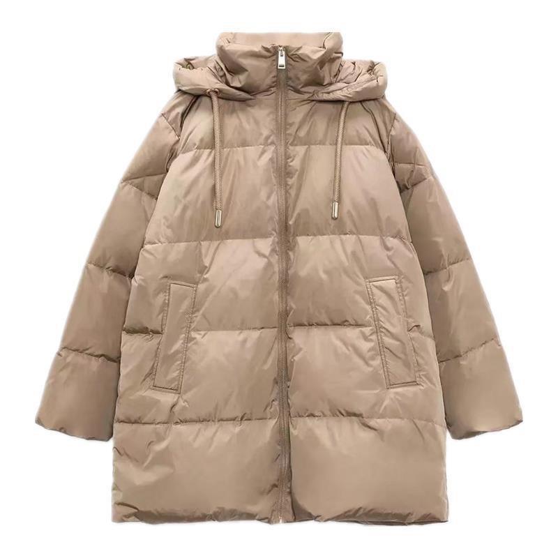 Women's Down Jacket With Hood And Zip Detail Solid Colour Winter_voghion.com