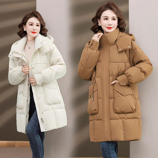 Mother's duck down jacket winter 2023 new middle-aged women's fashionable large pocket warm mid-length coat for women