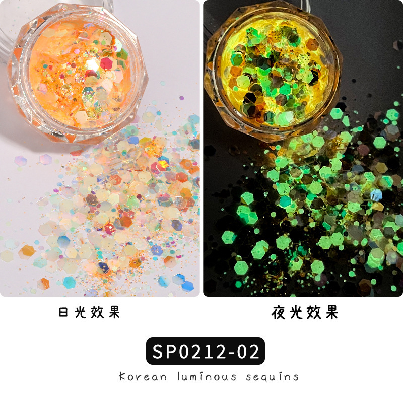 Transfronteriza popular manicura lentejuelas luminosas color mezclado brillo seis colores celebridad de Internet ins joyería de uñas parche de traje de bricolaje