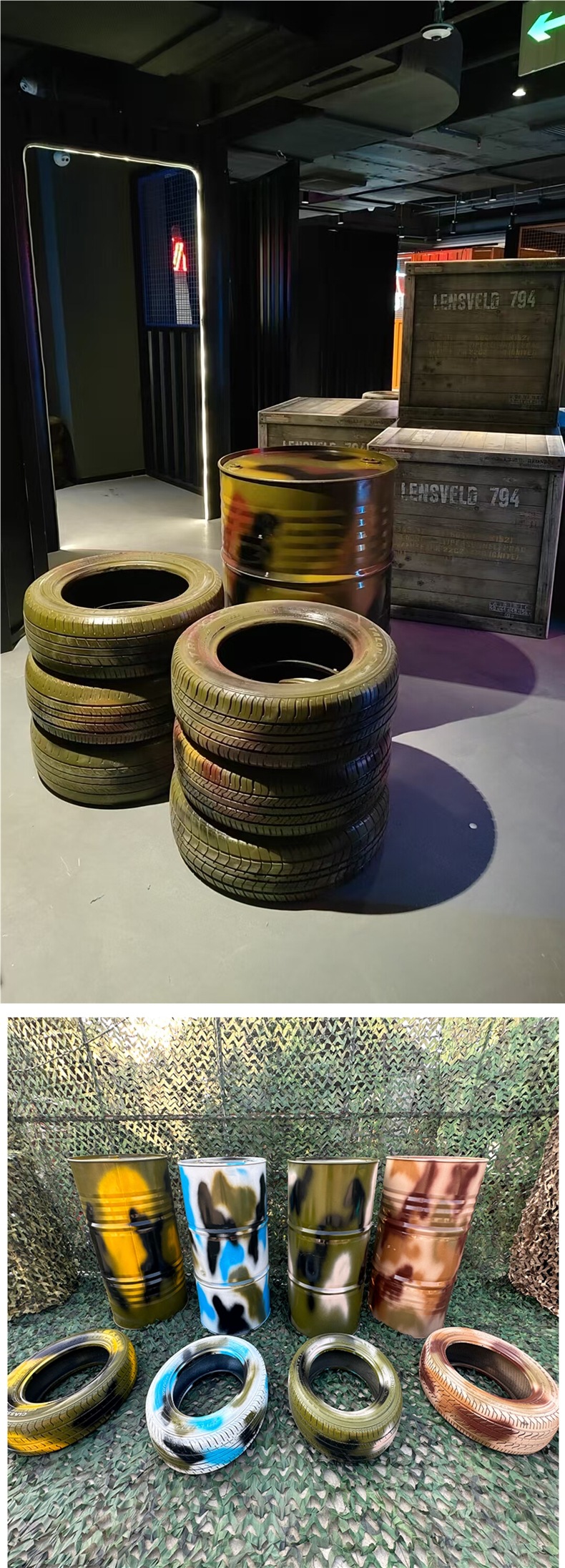 Kindergarten colorful tires, children's defense sensory training equipment, camouflage tires, outdoor real-life CS decorative tires