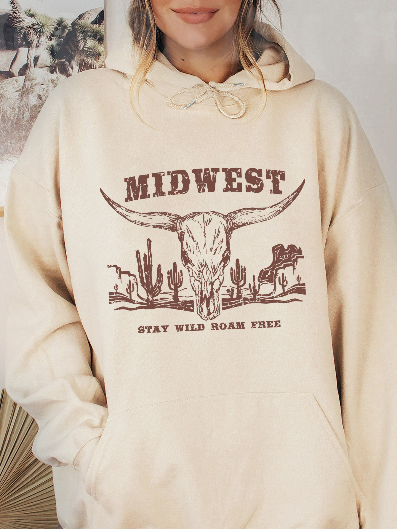 Women's hoodie plain color letter-printed hoodie Oversized_voghion.com