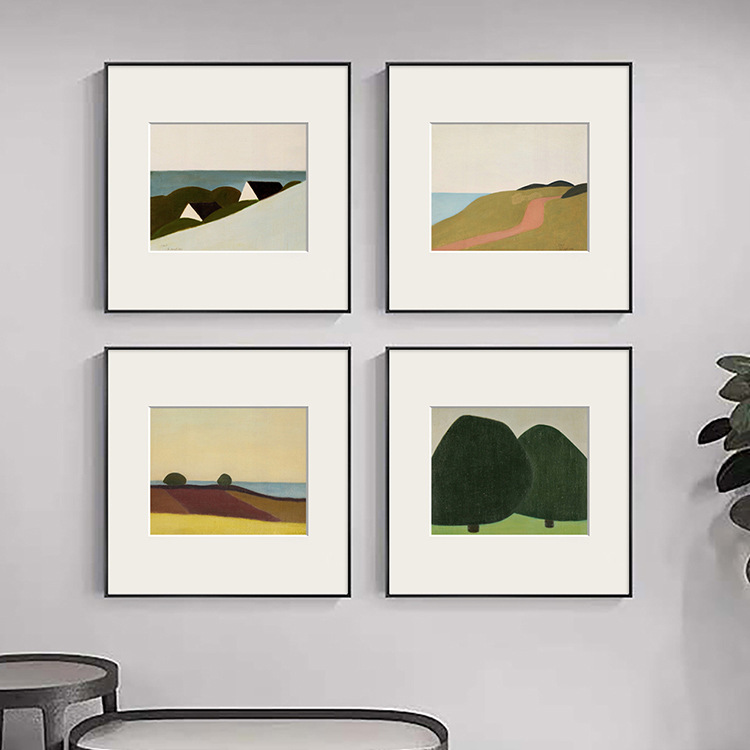 北欧海边风景艺术装饰画小众简约挂画现代方形组合卡纸画桌面摆画