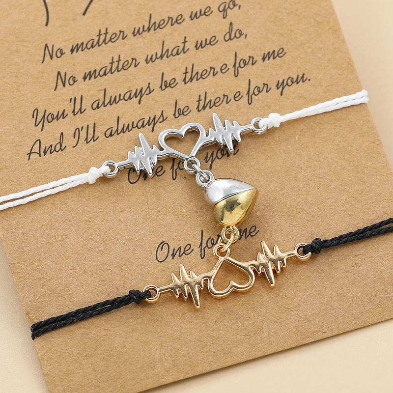 Magnetic Ecg Bracelet Double Ring Heart Magnetic Bracelet Set Adjustable Friendship Gift Couple Braided Bracelet Magnetic Ecg Bracelet Double Ring Heart Magnetic Bracelet Set Adjustable Friendship Gift Couple Braided Bracelet
