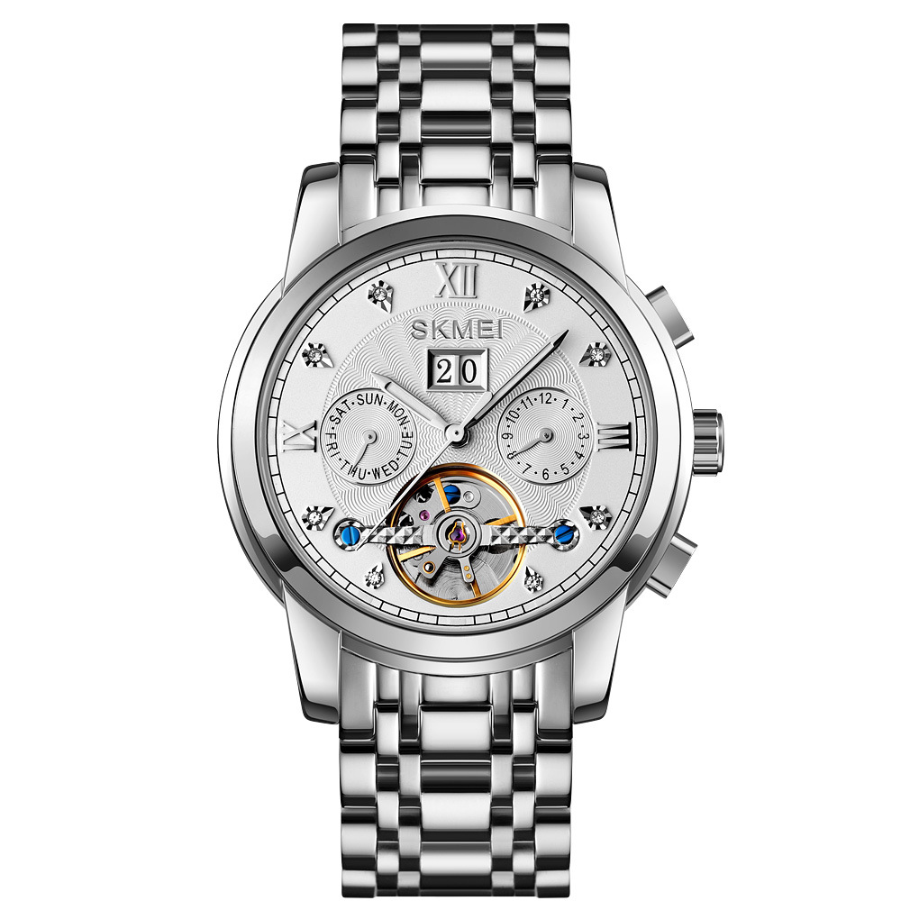 Momento de los relojes mecánicos huecos de volante calendario multifuncional impermeable relojes de pulsera de hombre comercio exterior lote mixto lote personalizado