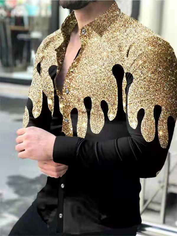 跨境外贸新款男3D印花欧美休闲街潮数码印花长袖衬衫男款修身衬衣|undefined