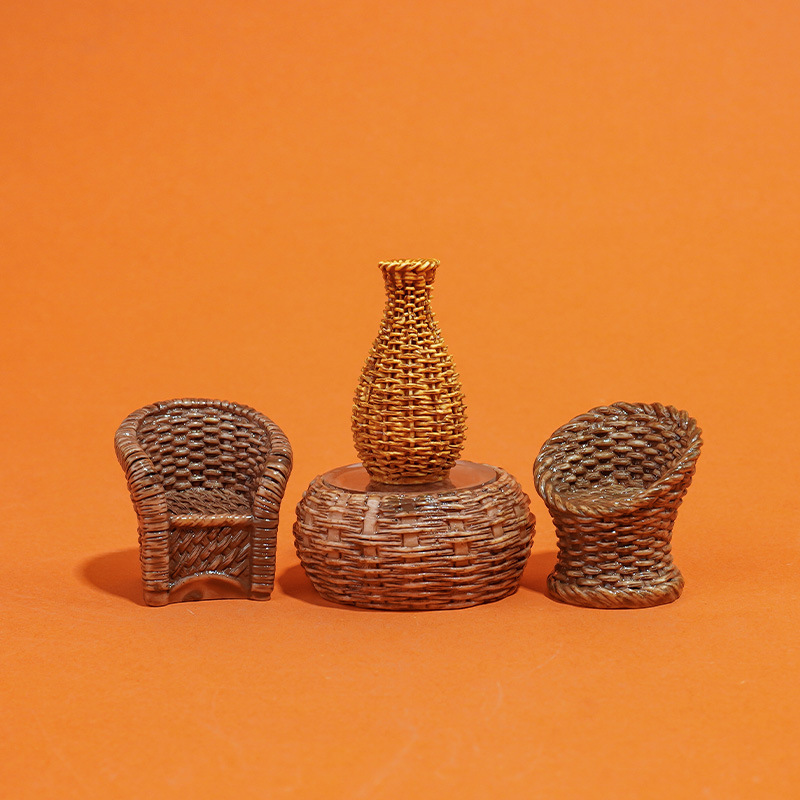 Artesanías Decoración de resina creativa Muebles de bambú Silla de bambú, recogedor, canasta de pescado, olla de bambú, accesorios para el hogar