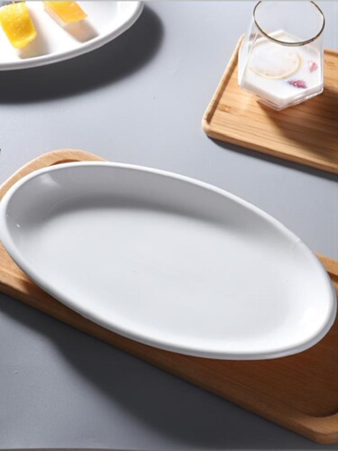 58C1 fish plate for home use  new ceramic thickened pure white steamed fish plate thick edge oval restaurant rice hotel