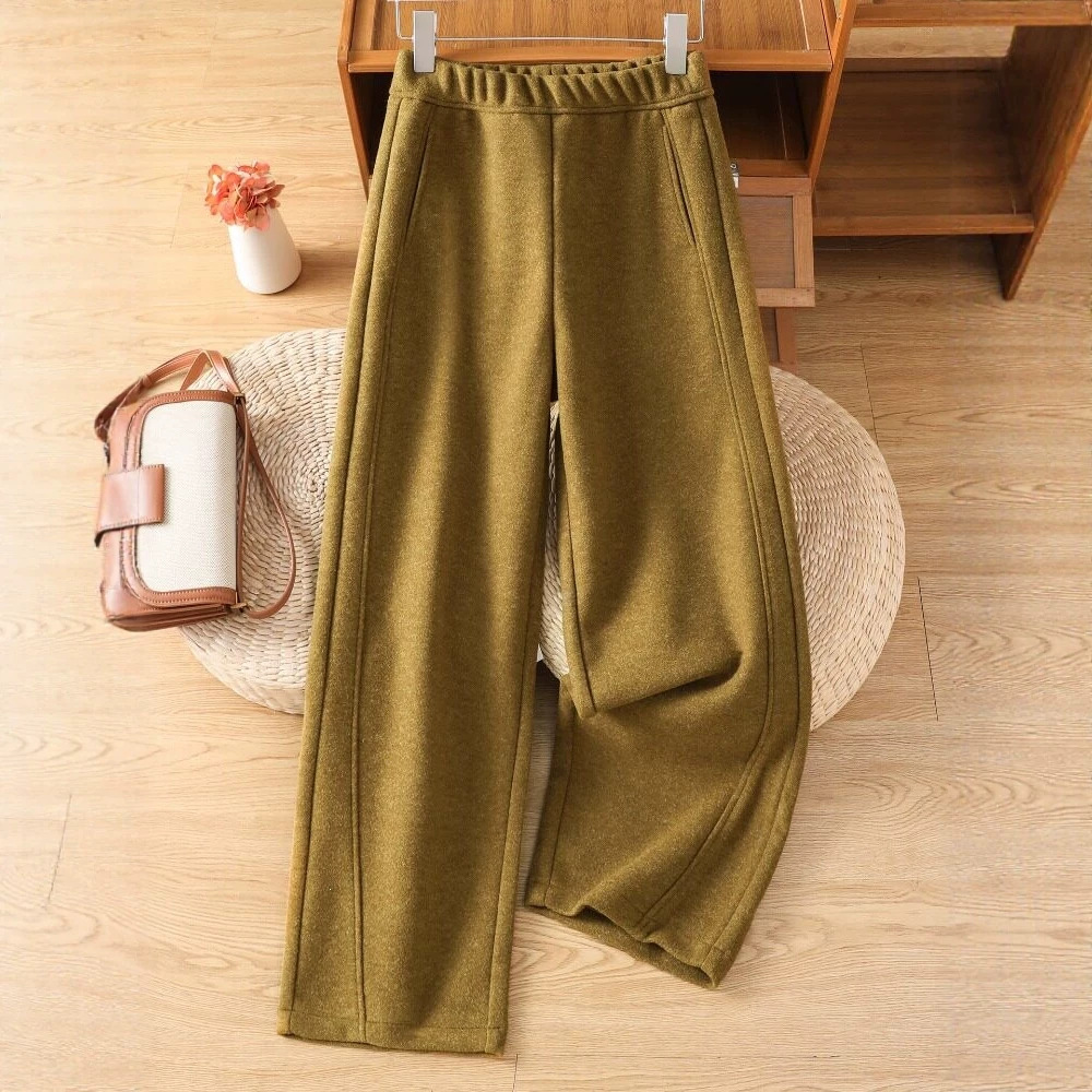High-end wool blend wide-leg pants for women, featuring a sophisticated drape and mustard yellow color, 2026 new style, loose fit, and slimming effect
