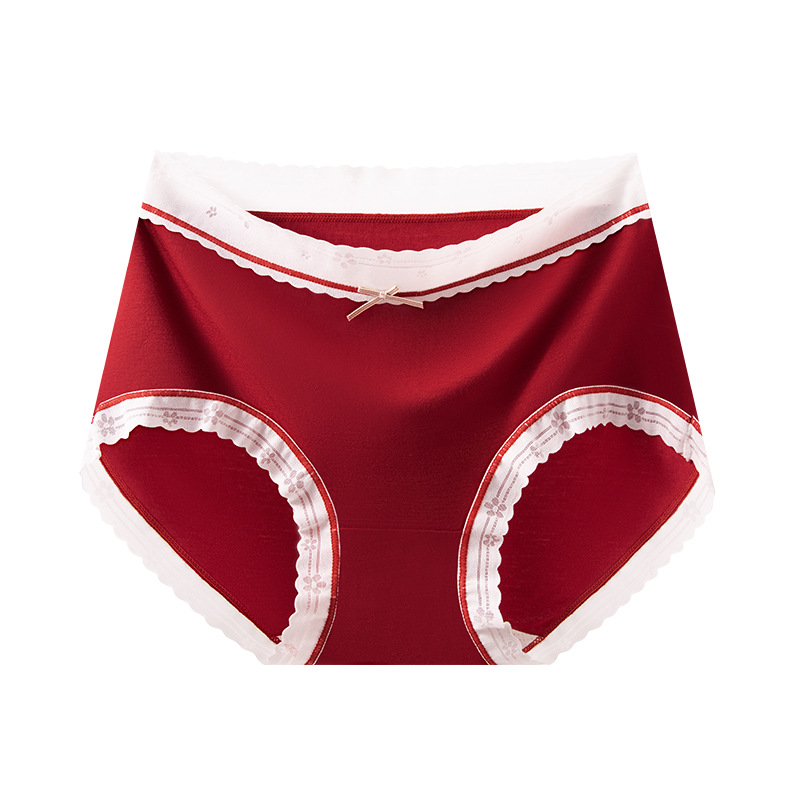 Gran rojo, año natal, encaje femenino, cintura alta, abdomen, Encora, rojo, buena suerte, entrepierna transpirable, calzoncillos para mujer, calcetines gratis