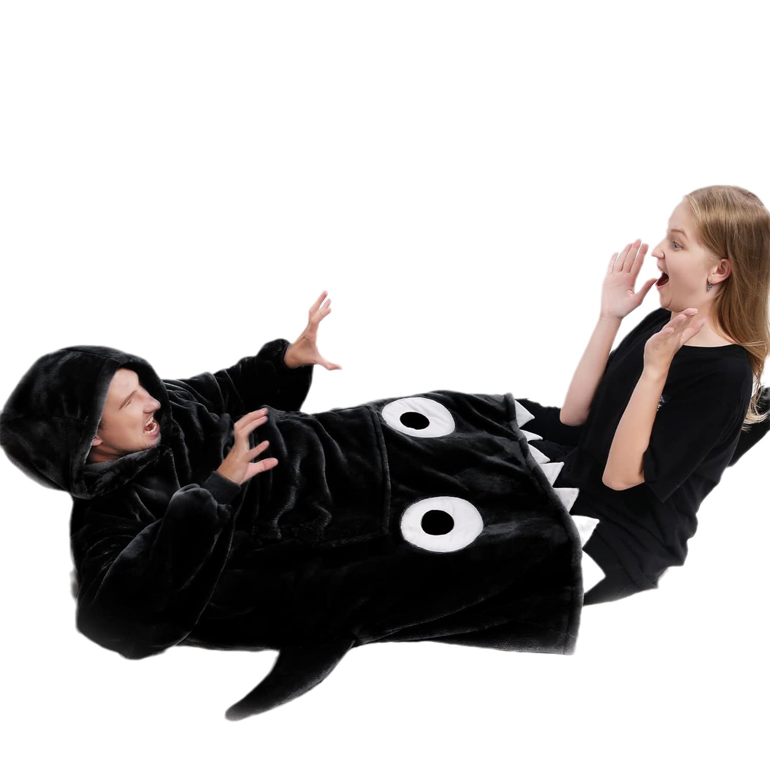 Pijamas sueltos de dibujos animados más tamaño manto ropa perezosa tiburón Bolsillo grande ropa perezosa manta perezosa pareja niños Pijamas