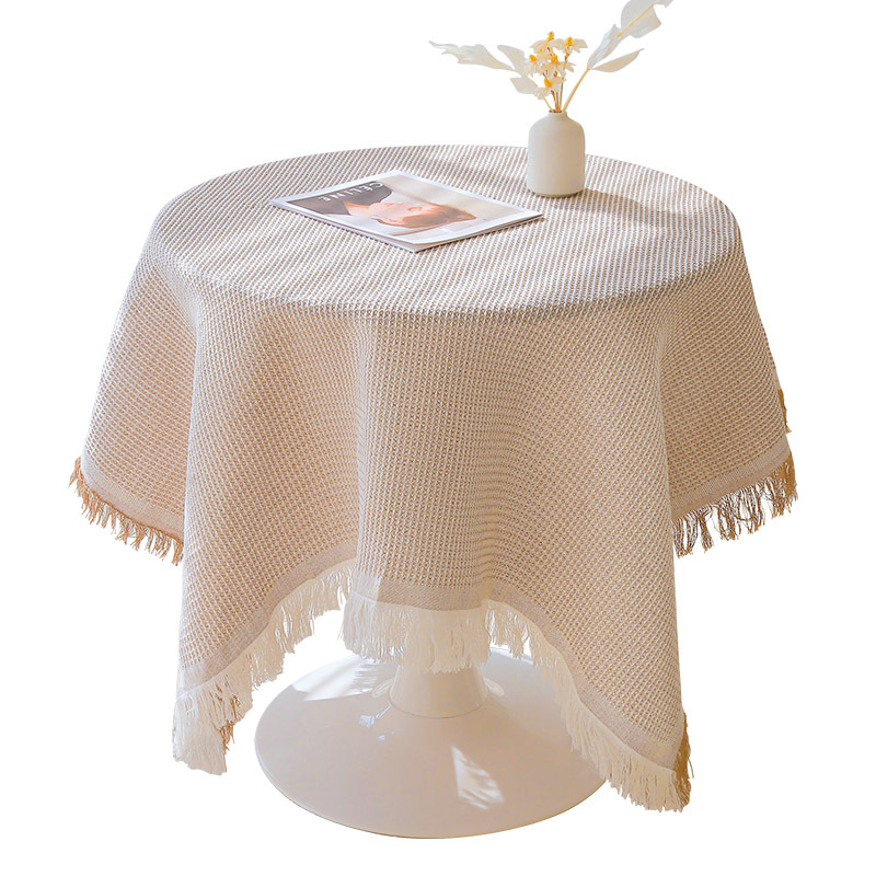 De alto grado de tela de punto de encaje redondo cubierta de tela francés mantel redondo algodón lino mesa de café mantel ins estilo