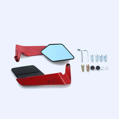 Motorcycle rearview mirror | Wide-View Blade Reflector Modification - artistic-pattern-black-mirror-case-red-blue-mirror