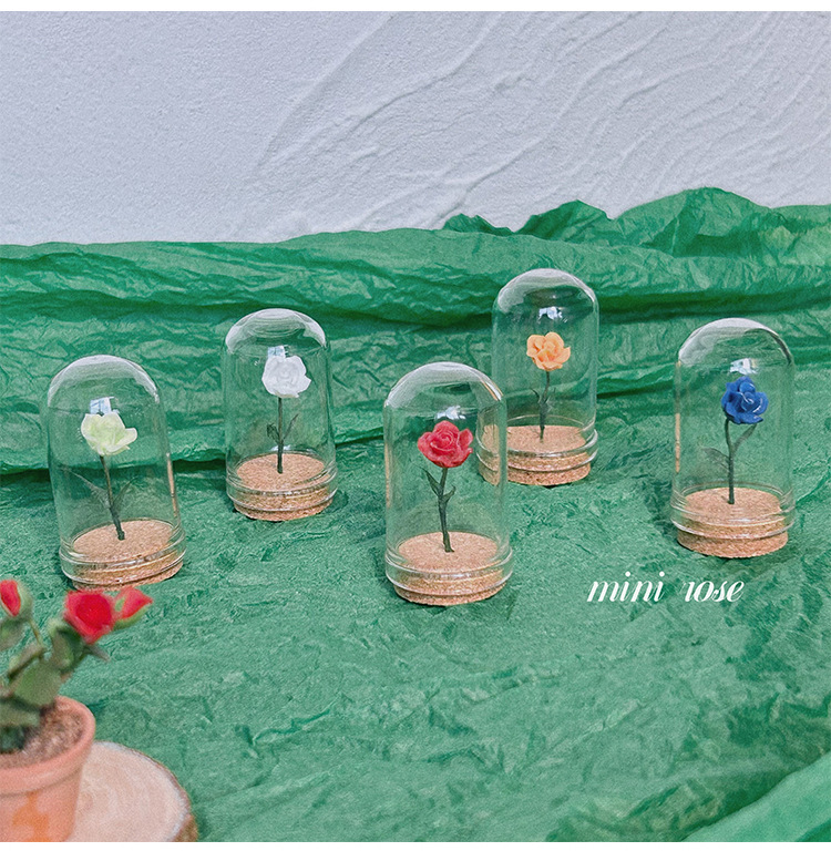 bjd场景道具娃屋 微缩迷你袖珍仿真植物情人节玫瑰永生花玻璃罩模型娃娃屋场景摆件 OTHER
