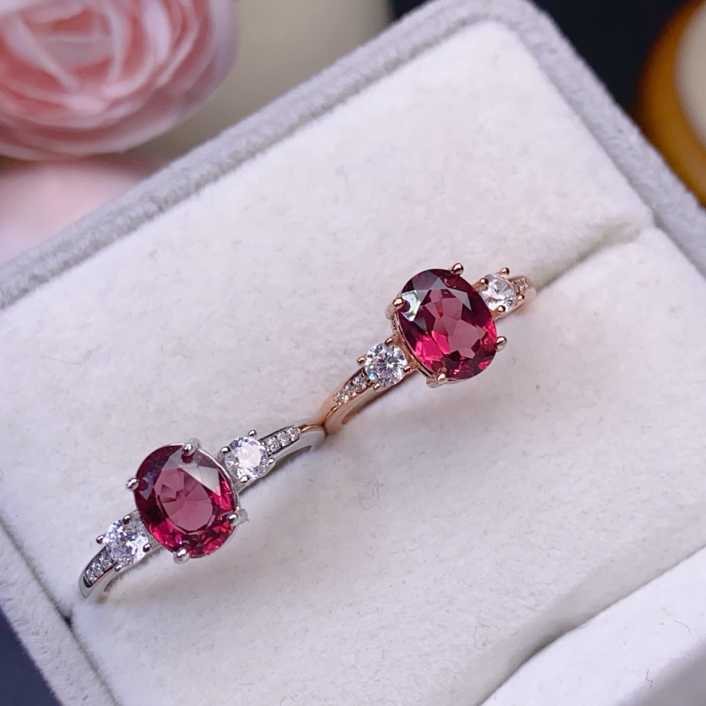 Organic ring with stone pomegranate