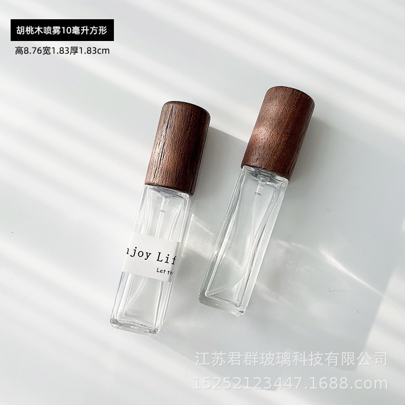 スポット卸売透明木製カバー香水ボトル 10 ミリリットルサンプルボトルガラススプレーボトルハイエンドポータブル空ボトル|undefined